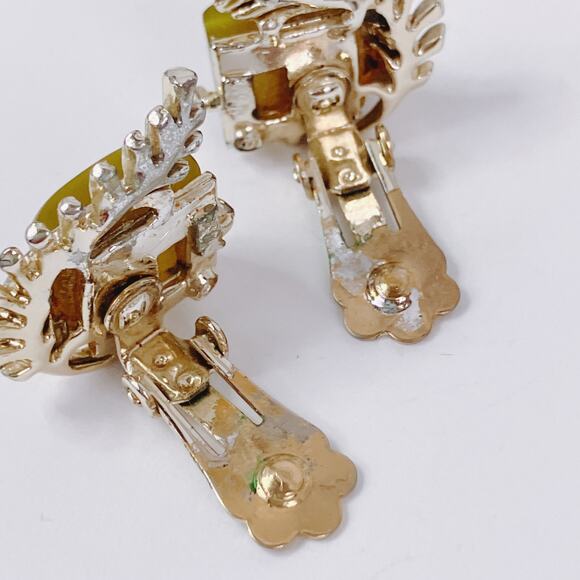 Vintage Signed Coro Earrings Mid Century Thermoset Lucite Clip On 50s Chartreuse - Picture 9 of 12